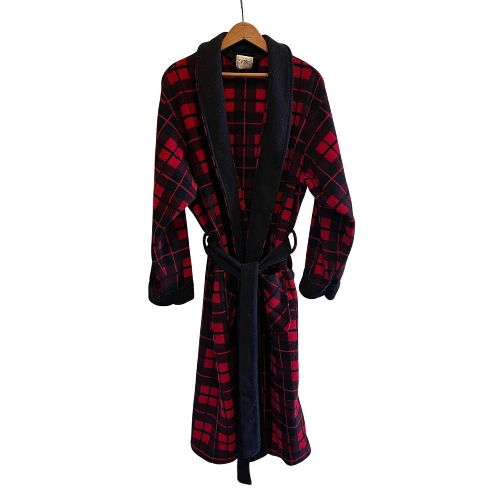 Robert Stock Red Black Plaid Fleece Robe Tie Belt OSFM